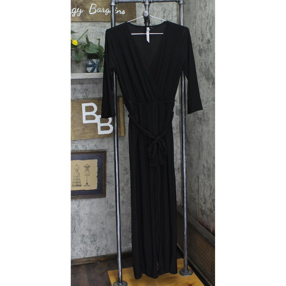 NY Collection Womens Knit Belted Jumpsuit Black PS